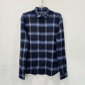 Express Blue Plaid Button-Up Shirt Flannel Comfy Soft Size Medium Long Sleeve